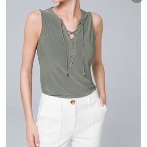 White House Black Market Olive Lace Up Tank